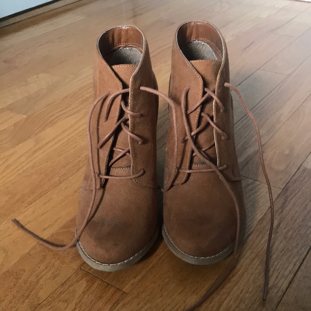 Brown suede high heel booties